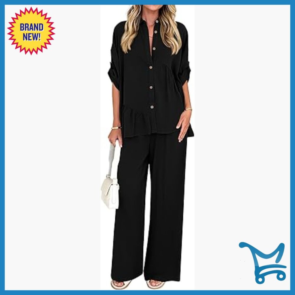 Women's Polyester Lounge Set Button Down Shirt Wi… - image 1